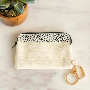 Spot Print Zippered Cardholder White and Black